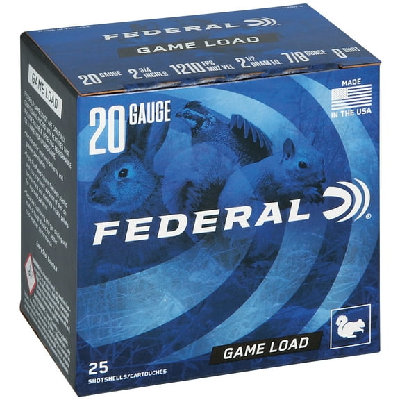 Federal Game Load Upland, 20 ga, 8 Shot, 2-3/4 in, 7/8 oz, 1210 fps, 25 Count