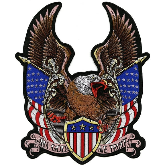 Federal Eagle Shield Patch 12.5" | US Flag Military Vet Patriotic "in God We Trust" | Embroidered Iron On Large - by Nixon Thread Co.