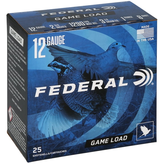 Federal Game Load Upland, 12 ga, 8 Shot, 2-3/4 in, 1 oz, 1290 fps, 25 Count