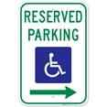 thumbnail image 1 of Federal Handicap Parking Sign, Reserved Parking Handicapped Symbol With Right Arrow Sign, 12x18 Aluminum, 1 of 1