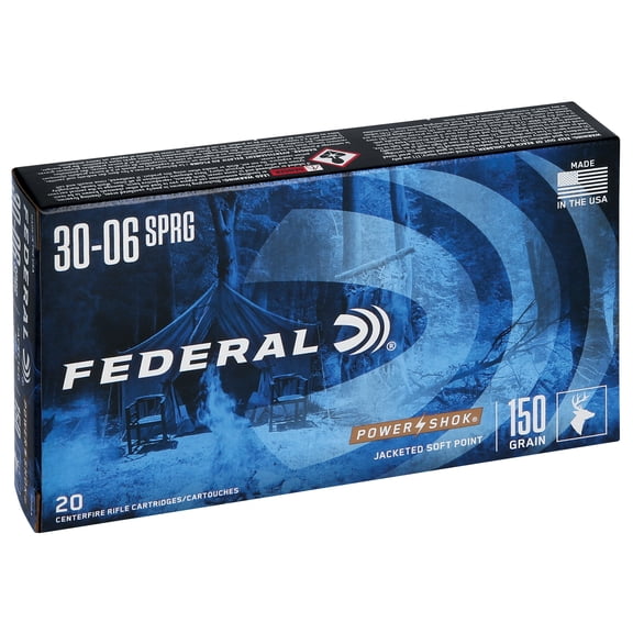 Federal Power-Shok Rifle, 30-06 Springfield, 150 gr, Jacketed Soft Point, 2910 fps, 20 Count