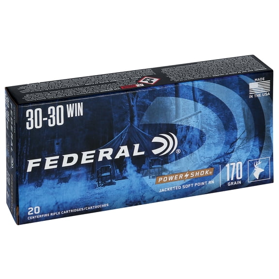 Federal Power-Shok Rifle, 30-30 Win, 170 gr, Jacketed Soft Point, 2200 fps, 20 Count
