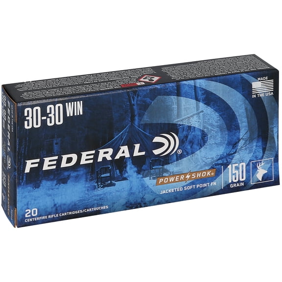 Federal Power-Shok Rifle, 30-30 Win, 150 gr, Jacketed Soft Point, 2390 fps, 20 Count