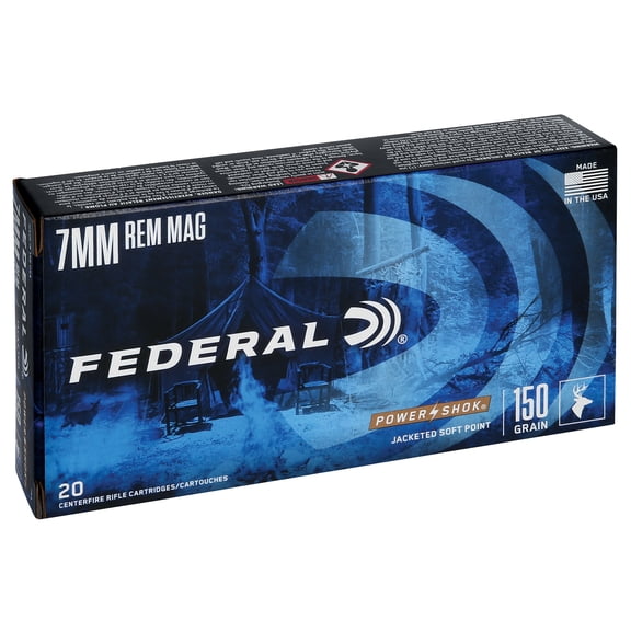 Federal Power-Shok Rifle, 7mm Rem Mag, 150 gr, Jacketed Soft Point, 3110 fps, 20 Count