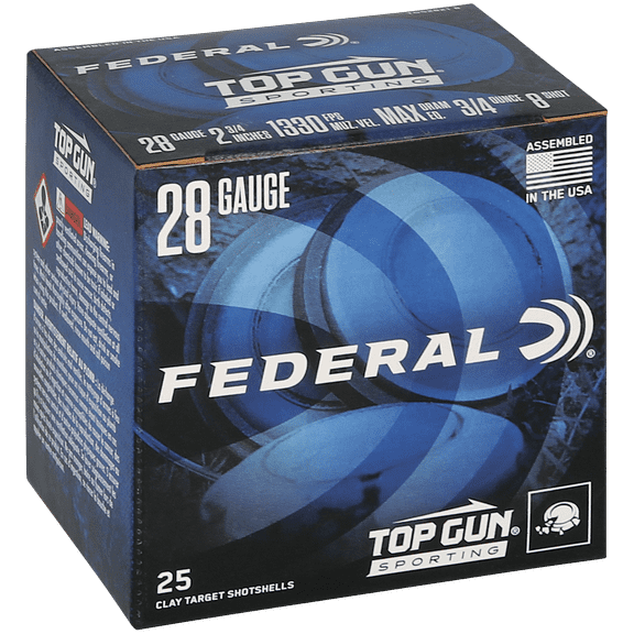 Federal Top Gun, 28 ga, 8 Shot, 2-3/4 in, 3/4 oz, 1330 fps, 25 Count