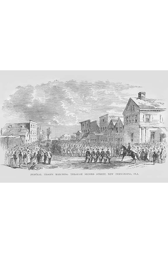 Federal Troops March thru Fernandina, Florida-Fine Art Canvas Print (20" x 30")