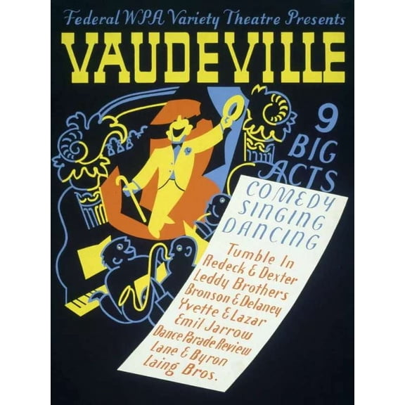 Federal WPA variety Theater Decor Poster. Graphic Art. Interior Design. 11 x 17 Inch Poster