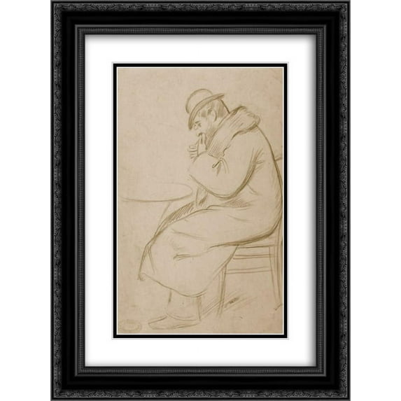 Federico Zandomeneghi 2x Matted 20x24 Black Ornate Framed Art Print 'Figure of man sitting'