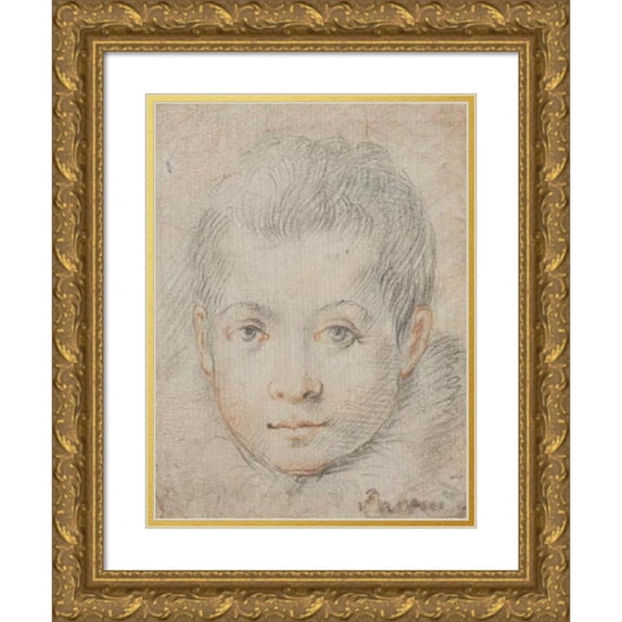 Federico Zuccaro 12x14 Gold Ornate Wood Frame and Double Matted Museum Art Print Titled - Head of a Boy (ca. 1574-80)