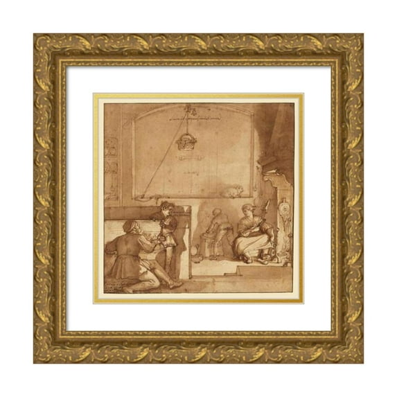 Federico Zuccaro 15x15 Gold Ornate Wood Frame and Double Matted Museum Art Print Titled - Taddeo in the House of Giovanni Piero Calabrese (1595)