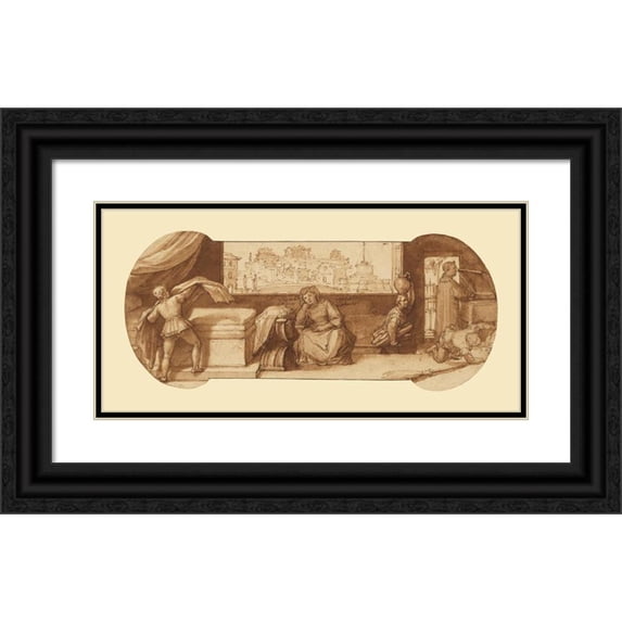 Federico Zuccaro 18x11 Black Ornate Wood Framed Double Matted Museum Art Print Titled - Taddeo Employed on Menial Tasks at Calabrese's House (1595)