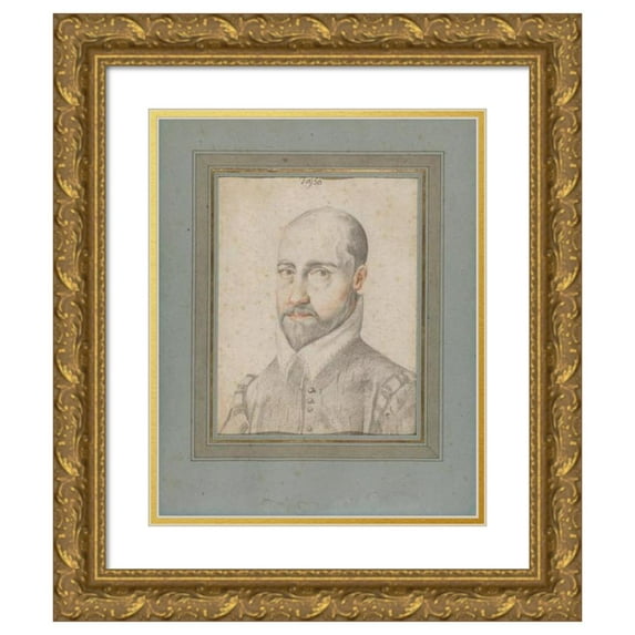 Federico Zuccaro 20x24 Gold Ornate Framed and Double Matted Museum Art Print Titled - Bust-Length Portrait of Torquato Tasso (ca. 1594)