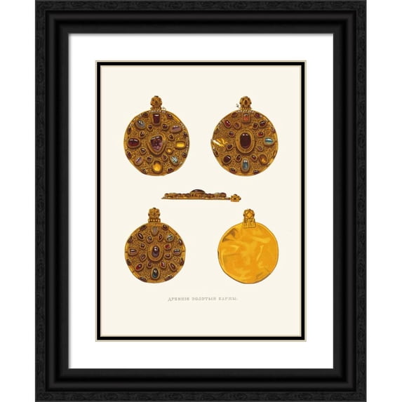 Fedor Grigoryevich Solntsev 11x14 Black Ornate Wood Framed Double Matted Museum Art Print Titled: Drevniia Zolotiia Barmy. (Izobrazhenie 3.) (1849 - 1853)