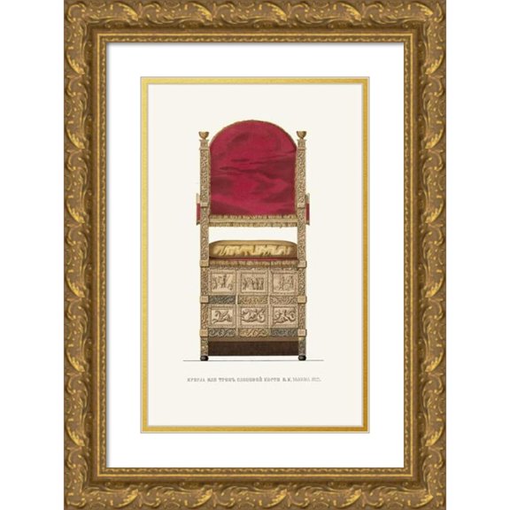 Fedor Grigoryevich Solntsev 11x14 Gold Ornate Wood Frame and Double Matted Museum Art Print Titled - Kresla Ili Tron Slonovoy Kosti V.K. Ioanna IIi. (Izobrazhenie 3.) (1849 - 1853)