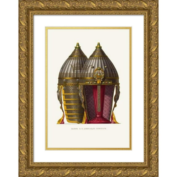 Fedor Grigoryevich Solntsev 11x14 Gold Ornate Wood Frame and Double Matted Museum Art Print Titled - Shapka Pervago Nariada, Tsaria Mikhala Feodorovicha, Nazivaemaia Astrakhanskoiu. (Izobraz