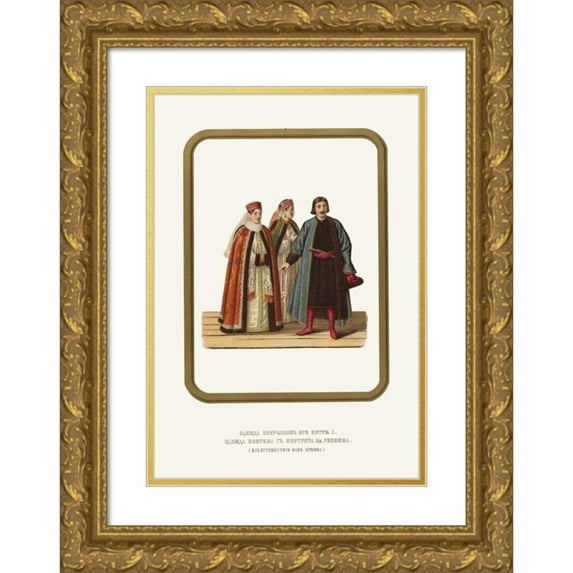 Fedor Grigoryevich Solntsev 14x18 Gold Ornate Wood Frame and Double Matted Museum Art Print Titled - Odezhda Boiard 'Pri Petre I. Odezhda Boiarina S Portreta Kn. Repnina. (Iz Puteshestviia F
