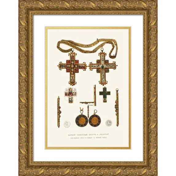 Fedor Grigoryevich Solntsev 14x18 Gold Ornate Wood Frame and Double Matted Museum Art Print Titled - Tsarskii Napersnyi Krest I ‘Zolotoi’, Pozhalovannyi Kniaziu V.V. Golitsynu Za Krymskii Po