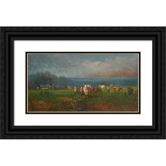 Fedor Ivanovich Yasnovsky 24x14 Black Ornate Framed Double Matted Museum Art Print Titled: Rural Landscape (1884)
