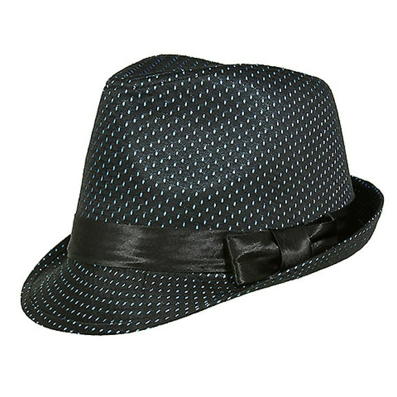 Fedora - Blue Dots Print Fedora w/ Bow Band - HT-1131BKBL