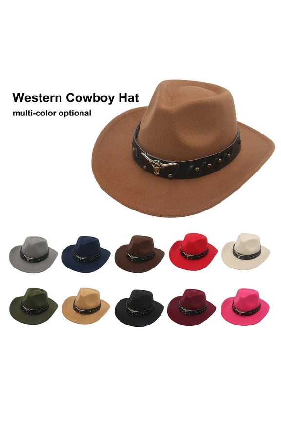 Fedora Hat Cow head Decor Wide Brim Western Style Soft Touch Head Autumn Winter Felt Hat for Travel