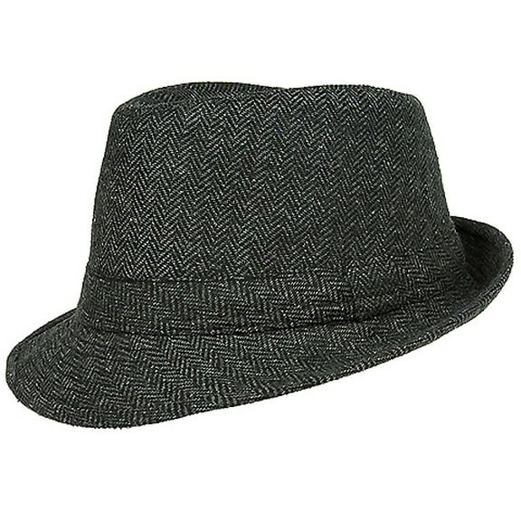 Fedora Hat - Herringbone Print - Black/ Grey - HT-FHT2211DBG