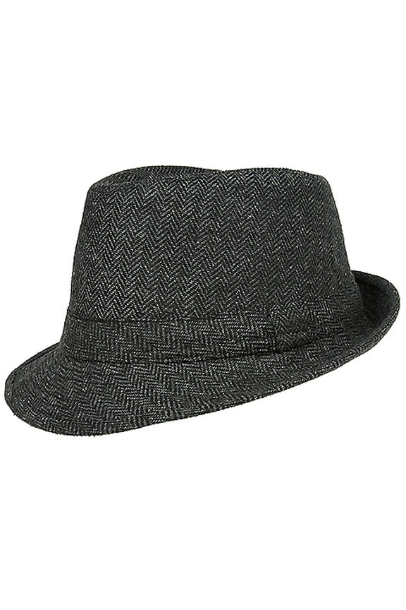 Fedora Hat - Herringbone Print - Black/ Grey - HT-FHT2211DBG