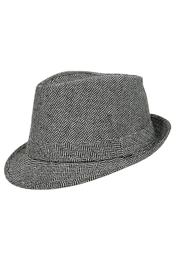 Fedora Hat - Herringbone Print - Black/ White - HT-FHT2211BW