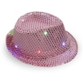 thumbnail image 1 of Fedora Hat Jazz Hat Cap Dance Hat Glitter Sequins Flashing LED Hat for Party Hat Dress Up Costume Accessories, 1 of 6