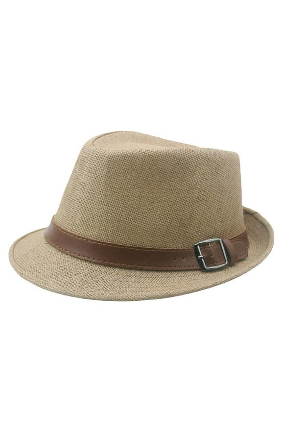 Unisex Vintage Fedora Hat Gentleman Cap Short Brim Panama Casual Jazz Cap Structured Trilby Hat for Men Women Khaki
