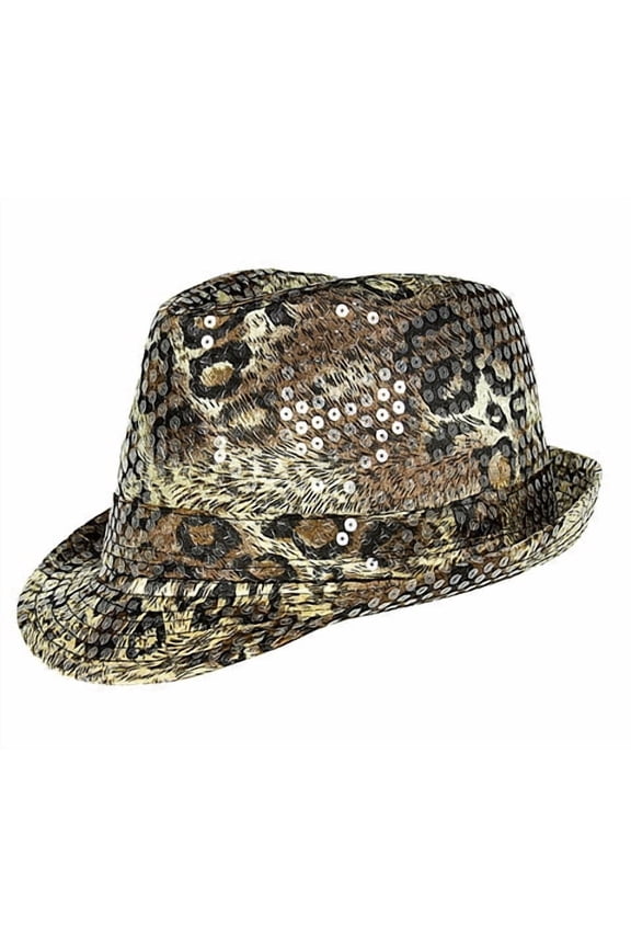 Fedora Hat - Sequined Python Print - Brown - HT-AHA51984BR