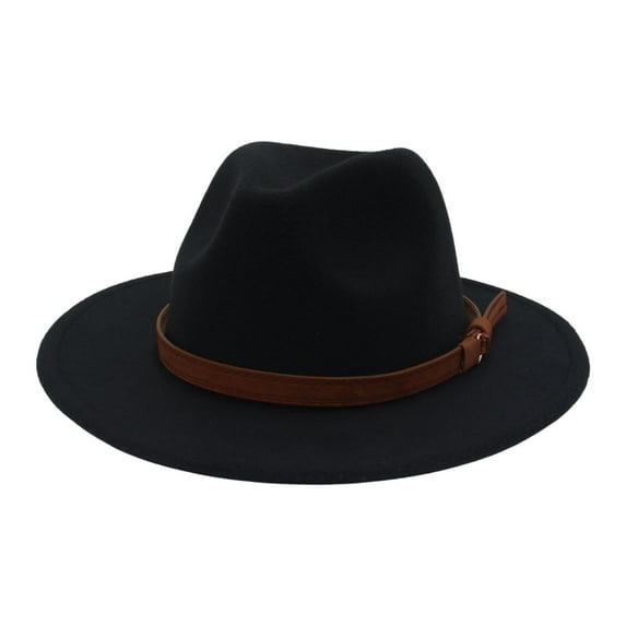 Fedora Hat Soft with Belt Buckle Thickened Vintage Decoration Warm Felt Hat Black