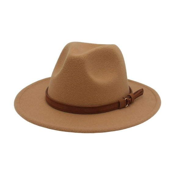 Fedora Hat Soft with Belt Buckle Thickened Vintage Decoration Warm Felt Hat Camel