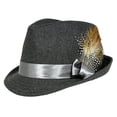 thumbnail image 1 of Fedora Hat - Wool-felt w/ Satin Ribbon Bow & Feather - Dark Gray - HT-AHA51777DGY, 1 of 1