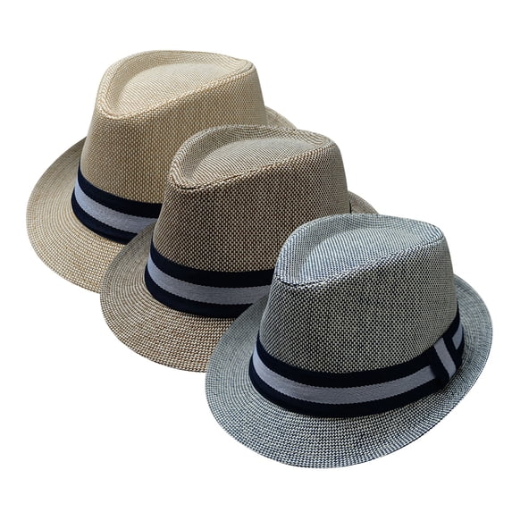 Fedora Hat for Men Panama Trilby Hat Short Brim Summer Sun Hat with Band Lightweight Adjustable Casual Outdoor Vacation Grey One Size