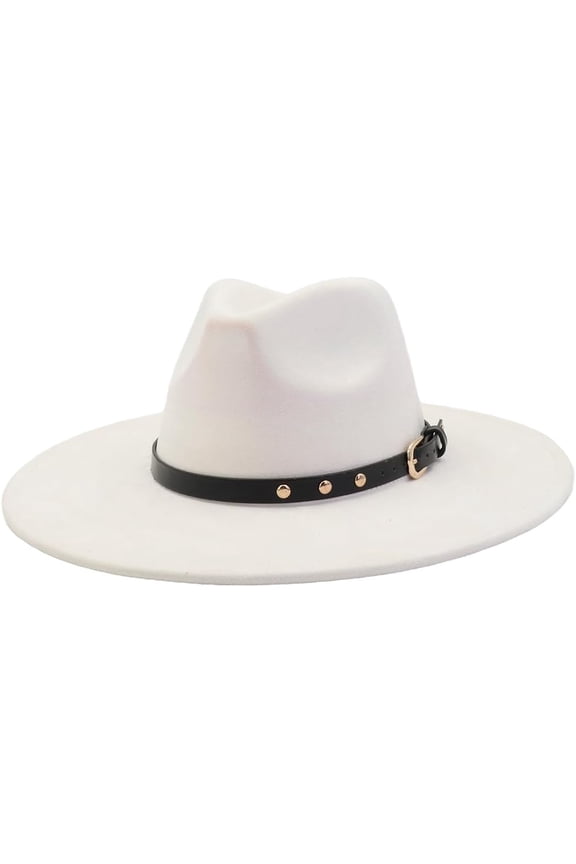 Fedora Hat for Women Men Big Wide Brim Western Suede Hats with Belt Buckle