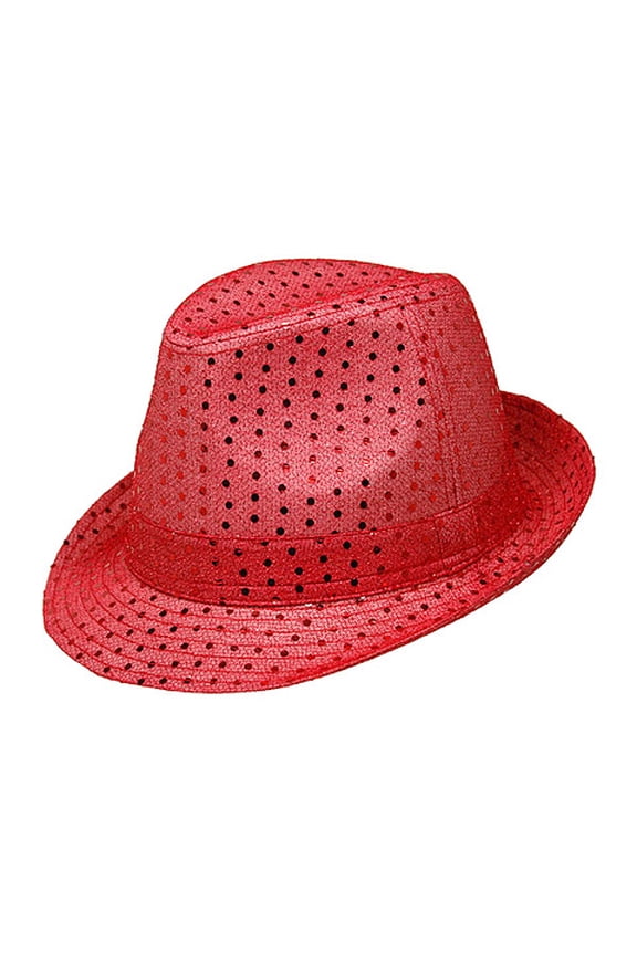 Fedora Hat w/ Metallic Polka Dots - Red - HT-5130RD