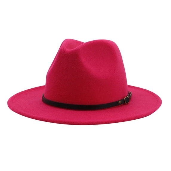Fedora Hats For Women Yigetop Men & Women Vintage Wide Hat with Belt Buckle Adjustable Outbacks Hats Fedora Hats For Men Hot Pink one Size