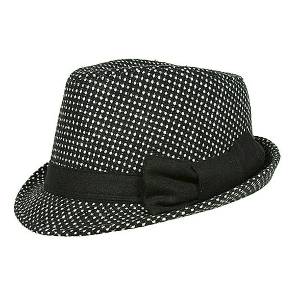 Fedora Hats - White Dots w/ Bow - Black/ White - HT-AHA51742WH
