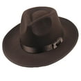 thumbnail image 1 of Fedora Hats for Women, Yigetop Men Women Hard Wide Brim Panama Hat Autumn Vintage Cap Fedora Hats for Men Women Felt Jazz Hat Wide Brim Panama Hat with Belt Wide Brim Hats for Men Coffee One Size, 1 of 4
