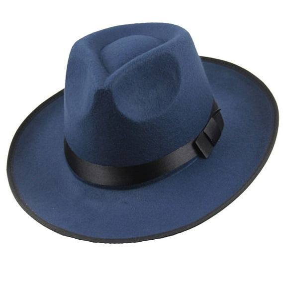 Fedora Hats for Women, Yigetop Men Women Hard Wide Brim Panama Hat Autumn Vintage Cap Fedora Hats for Men Women Felt Jazz Hat Wide Brim Panama Hat with Belt Wide Brim Hats for Men Blue One Size