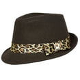 thumbnail image 1 of Fedora Hats - Wool-felt Like w/ Leopard Print Band - Brown - HT-AHA51743BR, 1 of 2