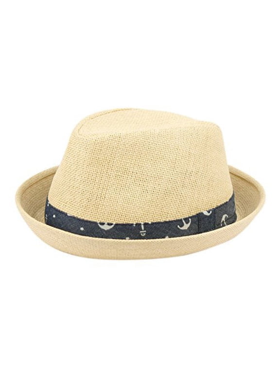 Fedora Hats for Boys, Girls, Toddlers, Kids, Nautical Theme, One Size w/Adjustable Drawstring, Natural