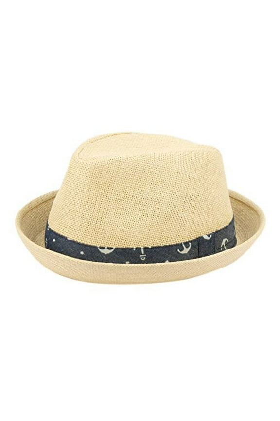 Fedora Hats for Boys, Girls, Toddlers, Kids, Nautical Theme, One Size w/Adjustable Drawstring, Natural