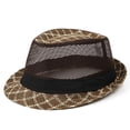 thumbnail image 1 of Fedora Hats for Men Hollow-Out Breathable Sun Protection Straw Hat Mens Casual Plaid Printed Going-Out Beach Visor Cap, 1 of 3