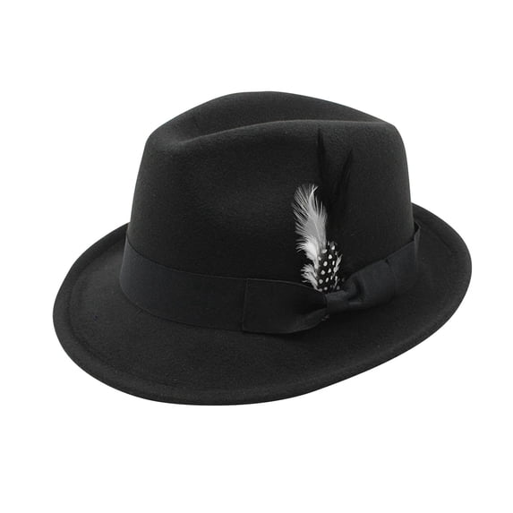Fedora Hats for Men Vintage Short Brim Felt Hat Dress Panama Trilby Hats Soft Jazz Top Hat with Feathers Band Black One Size