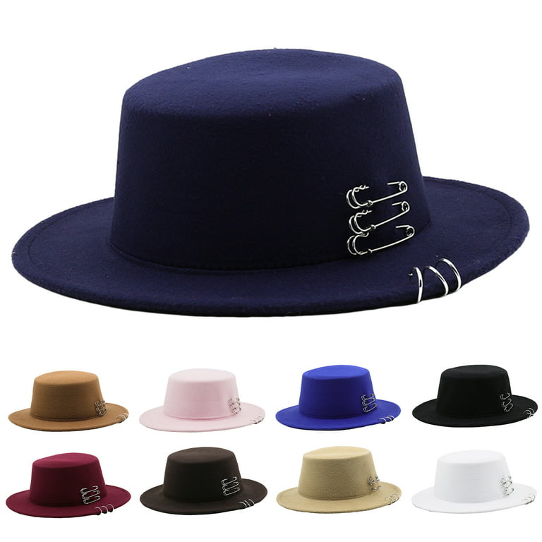 Fedora Hats for Men Women, Wide Brim Flat top Hats Boater Hat, Pin and Hoop  Decor Jazz Cap 