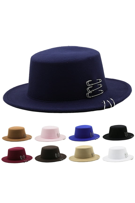 Fedora Hats for Men Women, Wide Brim Flat top Hats Boater Hat, Pin and Hoop Decor Jazz Cap