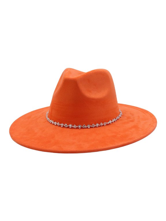 Fedora Hats for Women Men Big Wide Brim Rhinestone Suede Western Hats Large Felt Panama Hat Rancher Hat