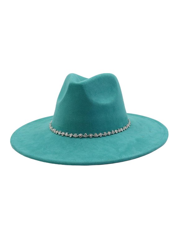 Fedora Hats for Women Men Big Wide Brim Rhinestone Suede Western Hats Large Felt Panama Hat Rancher Hat