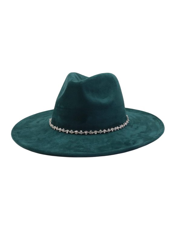 Fedora Hats for Women Men Big Wide Brim Rhinestone Suede Western Hats Large Felt Panama Hat Rancher Hat